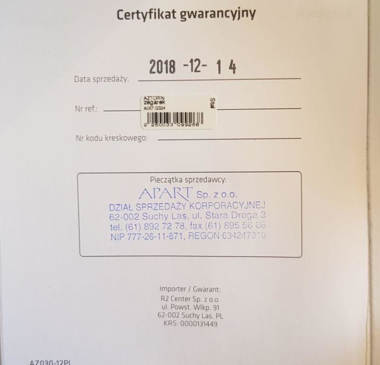 ZEGAREK AZTORIN A067.G324! IDEAŁ! FOLIA!