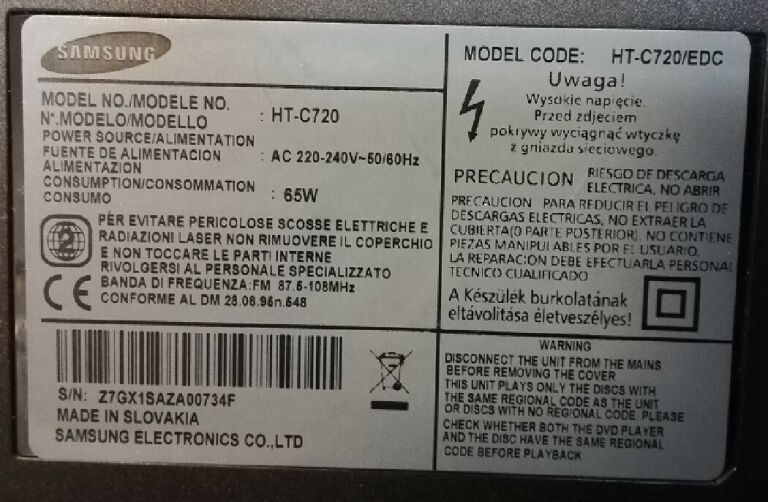 ZESTAW KINA DOMOWEGO SAMSUNG HT-C720