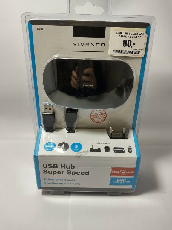 HUB USB 3.1 VIVANCO 36663, 4 X USB 3.1