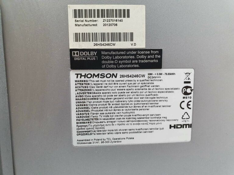 TELEWIZOR THOMSON 26HS4246 26" HD READY BIAŁY