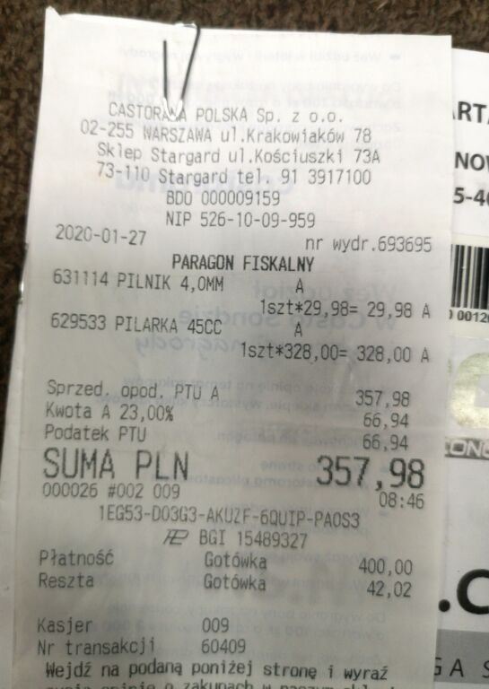 PIŁA SPALINOWA NAC 45CC + GWARANCJA