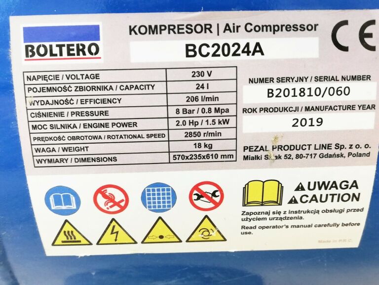 KOMPRESOR OLEJOWY BOLTERO BC 2024A