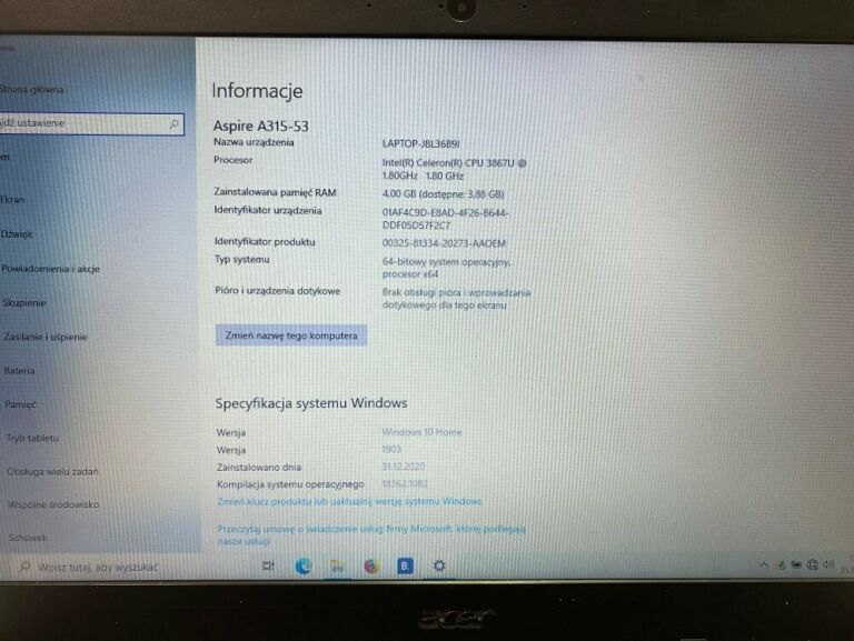 LAPTOP ACER ASPIRE 3 N17C4 128GB SSD / 4 RAM