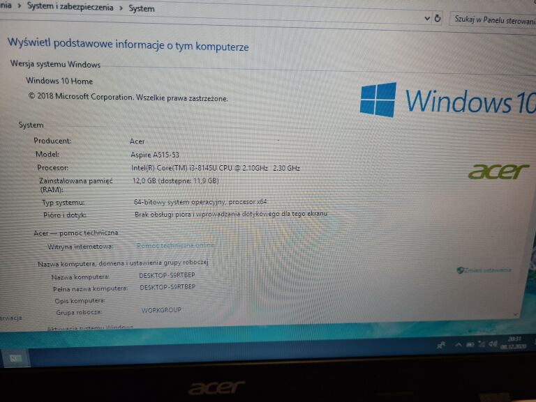 LAPTOP ACER ASPIRE A515-53-33SP WIN10/1TB/12GB RA