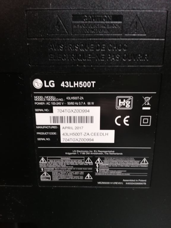 TELEWIZOR LG 43LH500T USZKODZONY