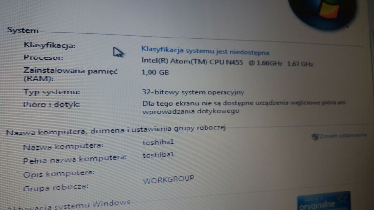 TOSHIBA NB500 10' 500GB DYSK WIN 7/ŁAD
