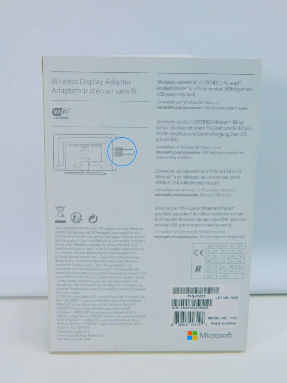 MICROSOFT WIRELESS DISPLAY ADAPTER USB HDMI 1733