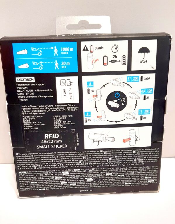 LAMPKA ROWEROWA LED FL 920 PRZEDN/TYLNA USB BTWIN