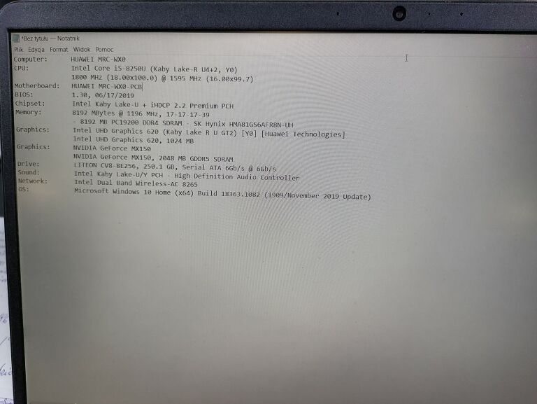 LAPTOP HUAWEI MATEBOOK D MRC-WX0