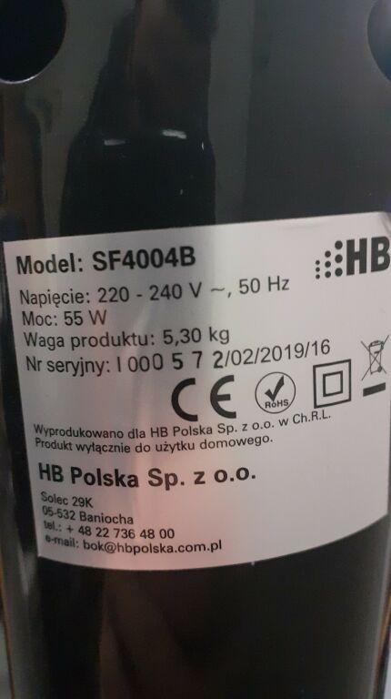 WENTYLATOR STOJĄCY HB SF4004B
