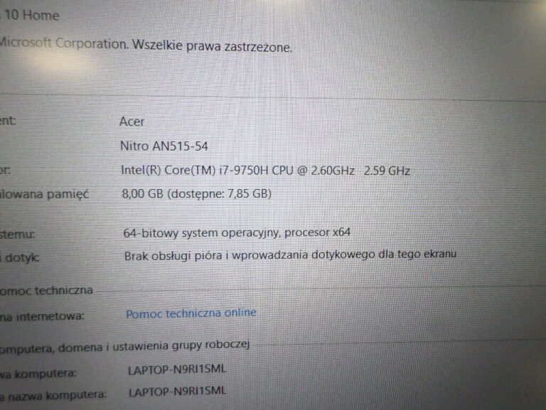LAPTOP ACER NITRO 5 AN515-54 I7 8GB RAM GTX
