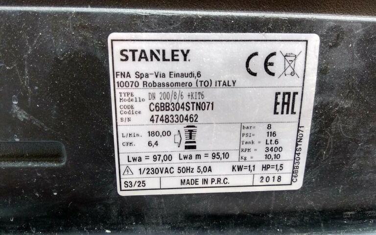 GWOŹDZIARKA I KOMPRESOR STANLEY DN 200/8/6