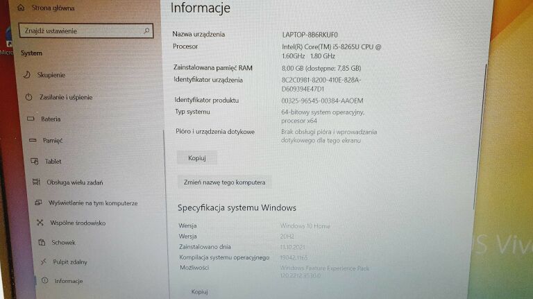 LAPTOP ASUS VIVOBOOK 15 R564F I5/8GB/SSD256 GWAR