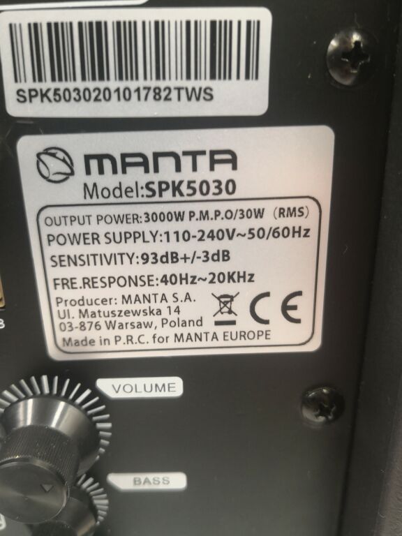GŁOŚNIK BLUETOOTH MANTA SPK 5030 KARAOKE POWER