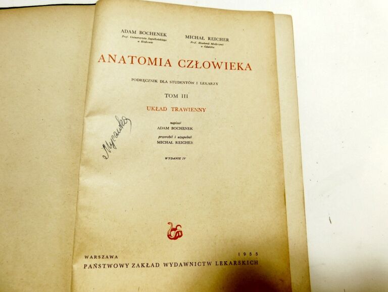 KSIĄŻKA ANATOMIA CZŁOWIEKA TOM III BOCHENEK/1955