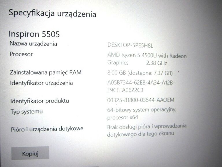 LAPTOP DELL INSPIRON 5505 + ŁADOWARKA