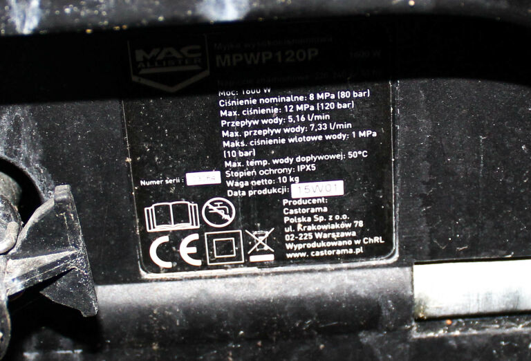 1800W MYJKA CIŚNIENIOWA MACALLISTER MPWP