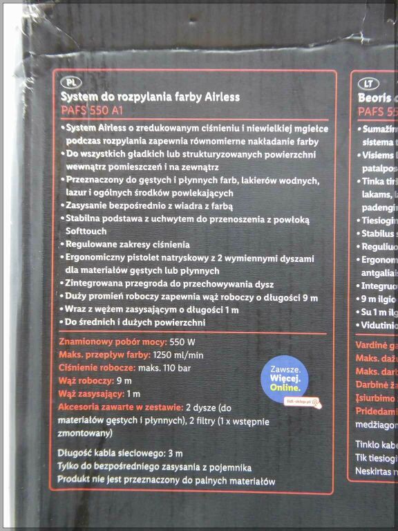 SYSTEM NATRYSKOWY PARKSIDE PAFS 550 A1 STAN IDEAŁ