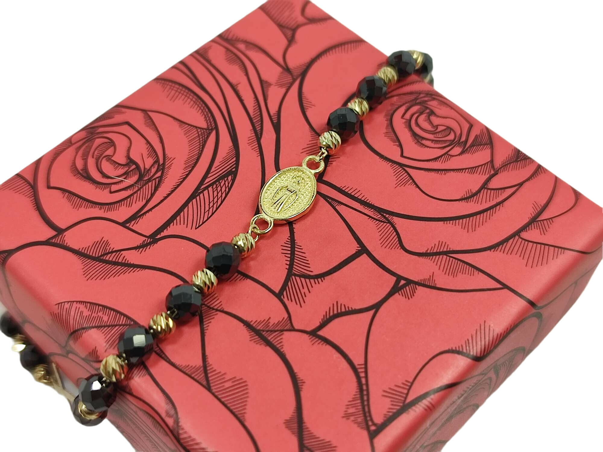 nowa-zlota-bransoletka-czarn-zlot-kuleczki-krzyzyk-rodzaj-2205-16