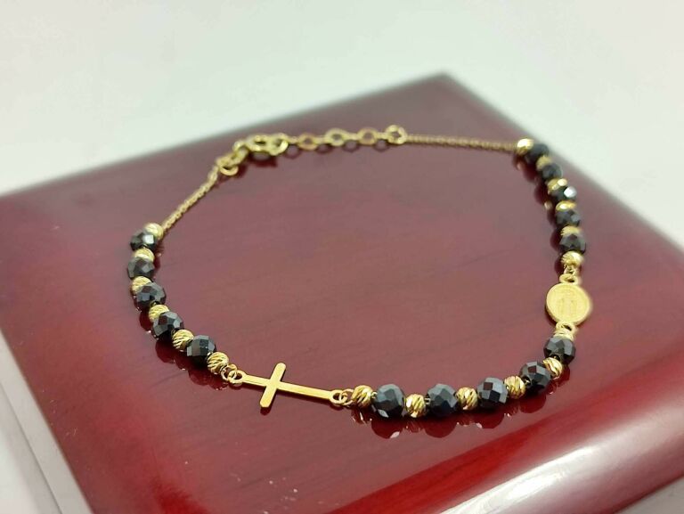 nowa-zlota-bransoletka-czarn-zlot-kuleczki-krzyzyk-motyw-129129-246990