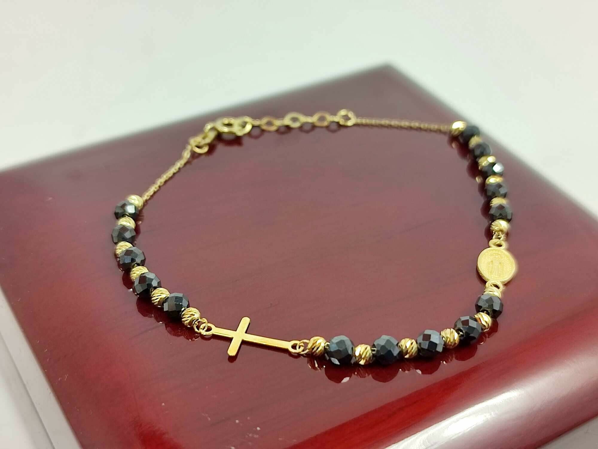 nowa-zlota-bransoletka-czarn-zlot-kuleczki-krzyzyk-motyw-129129-246990