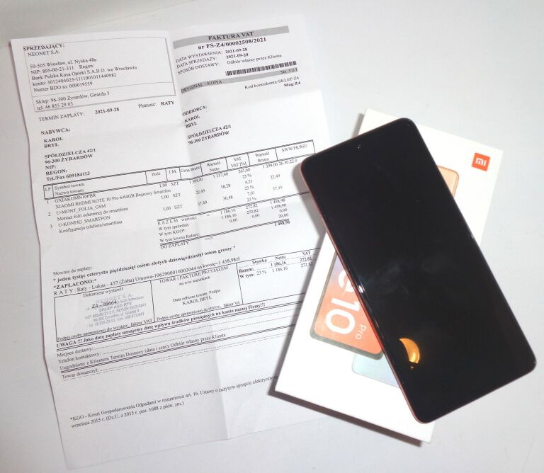 XIAOMI REDMI NOTE 10 PRO FAKTURA