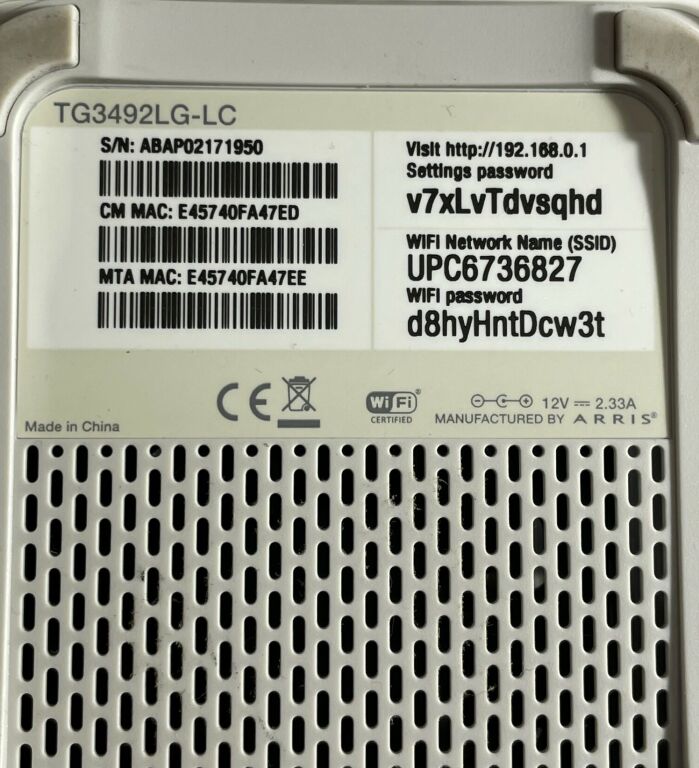 ROUTER MODEM ARRIS TG3492LG-LC P2