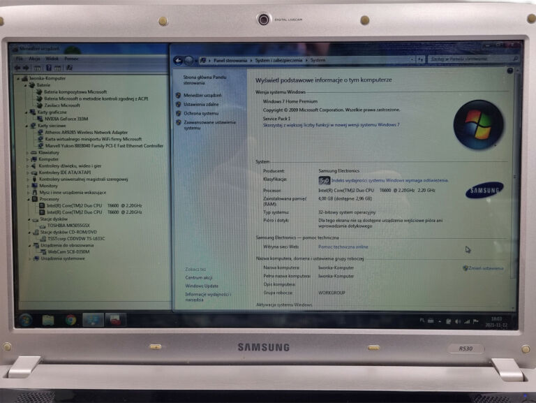 LAPTOP SAMSUNG R530 C2D/4GB/500GB/GEFORCE 310M