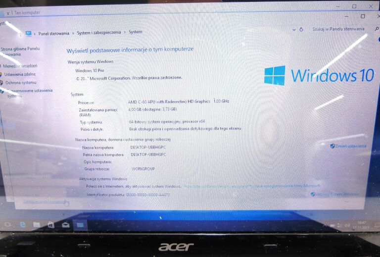 PORĘCZNY LAPTOP ACER ASPIRE ONE 725 + ŁADOWARKA