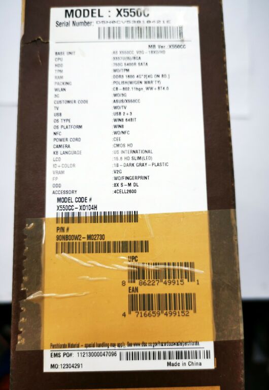 LAPTOP ASUS X550C