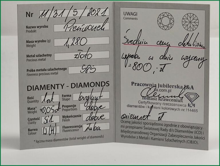 ZŁOTY PIERŚCIONEK DIAMENT 1,28G 585 0,05CT R.14