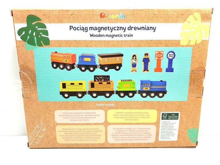DREWNIANY POCIĄG MAGNETYCZNY ELEFUN FIGURKI 60754
