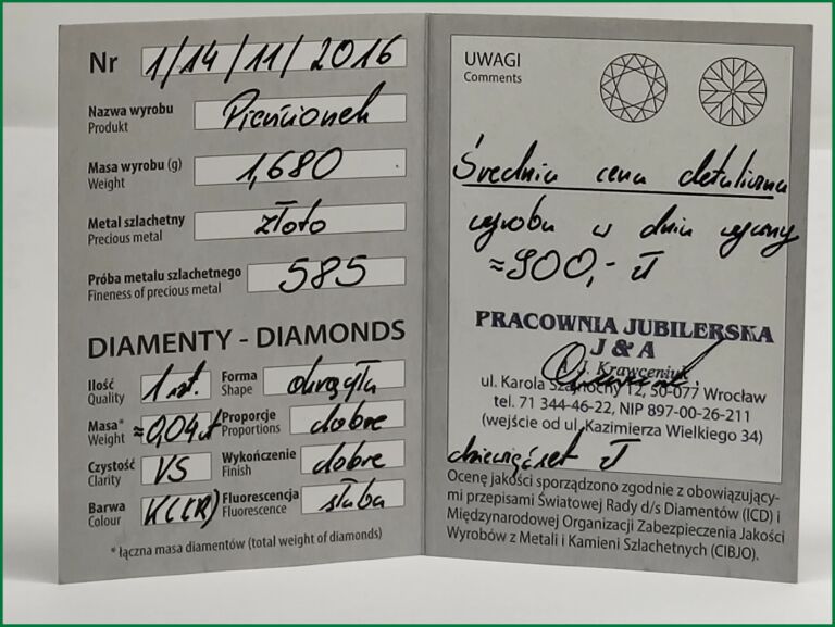 ZŁOTY PIERŚCIONEK DIAMENT 1,68G 585 0,04CT R.13