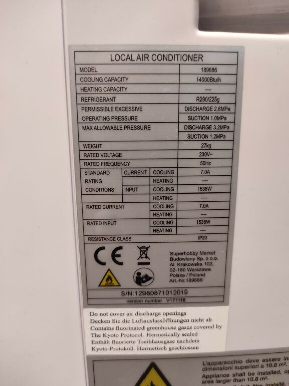 KLIMATYZATOR PRZENOŚNY 14000 BTU (189686) + PILOT