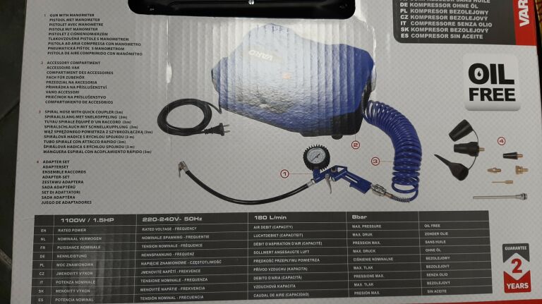 VARO POWERTOOLS KOMPRESOR BEZOLEJOWY 1100 W
