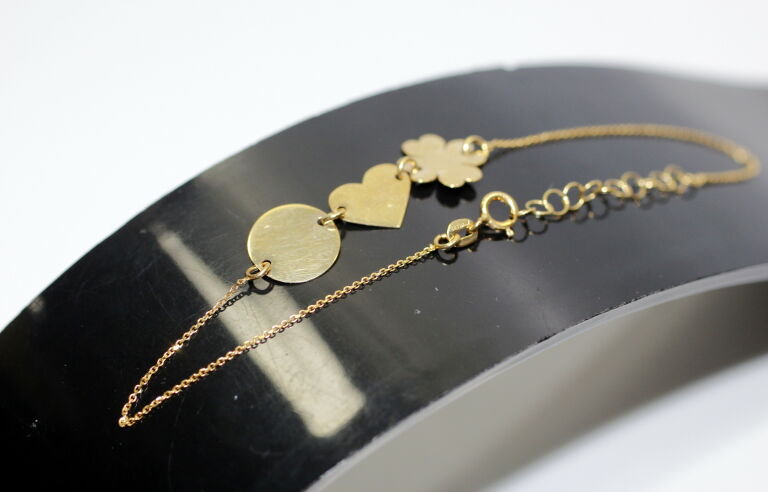 zlota-celebrytka-bransoletka-333-kolo-serce-kwiat-kamien-bez-kamienia