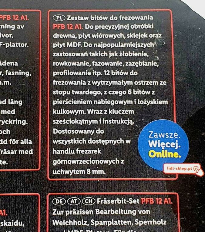 ZESTAW BITÓW DO FREZOWANIA PARKSIDE PFB 12 A1