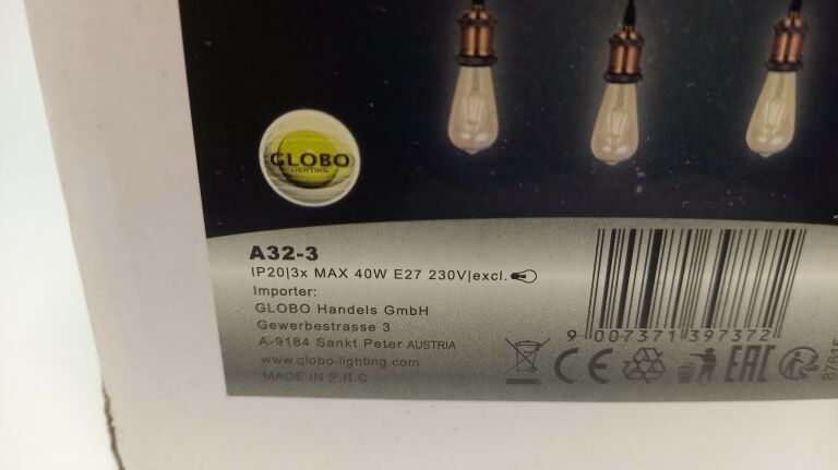 ZWIS ŻYRANDOL GLOBO LAMPA OLIVER A32-3 3XE27 40W