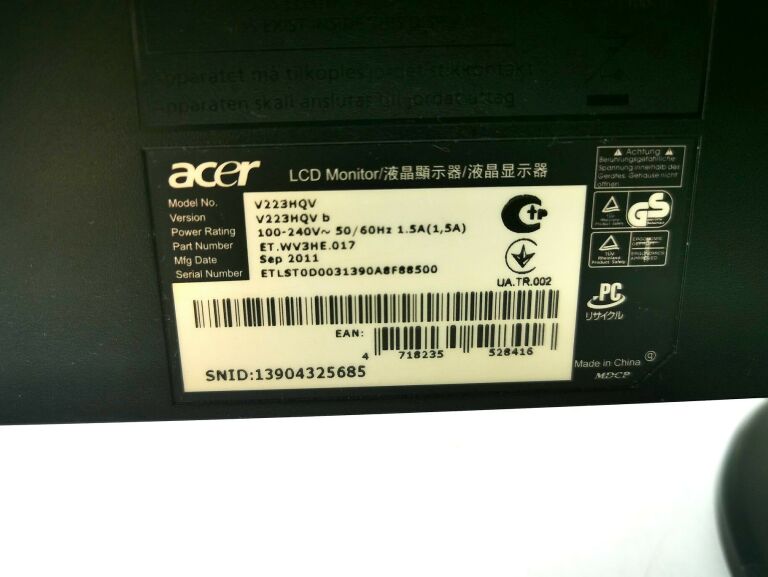 MONITOR ACER V223HQV BRAK AKC