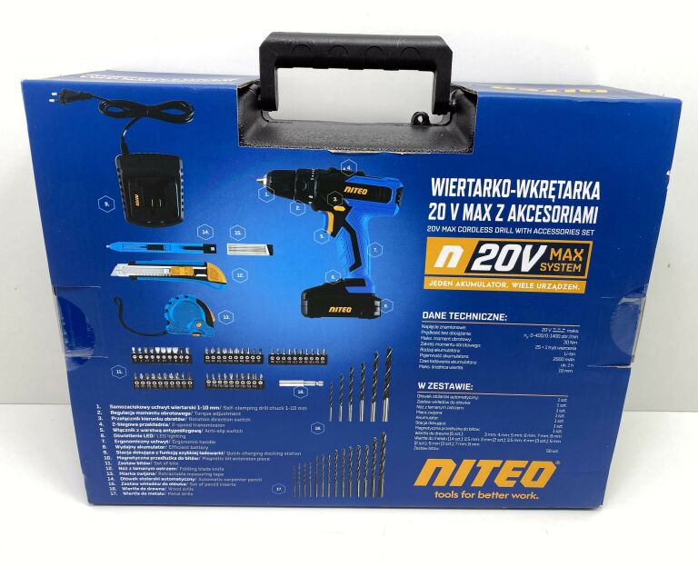 WIERTARKO-WKRĘTARKA NITEO 20V MAX Z AKCESORIAMI