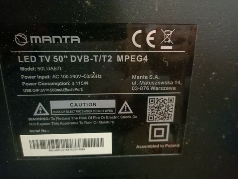 TELEWIZOR MANTA LED50LUA57L 50" OPIS!