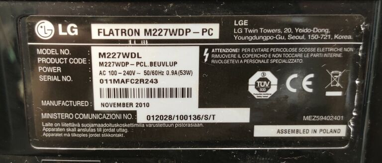 MONITOR Z TUNEREM TV LG M227WDL Z PILOTEM!