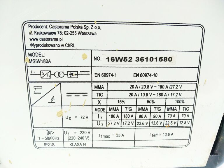 SPAWARKA INWERTOROWA MACALLISTER 180A 230V