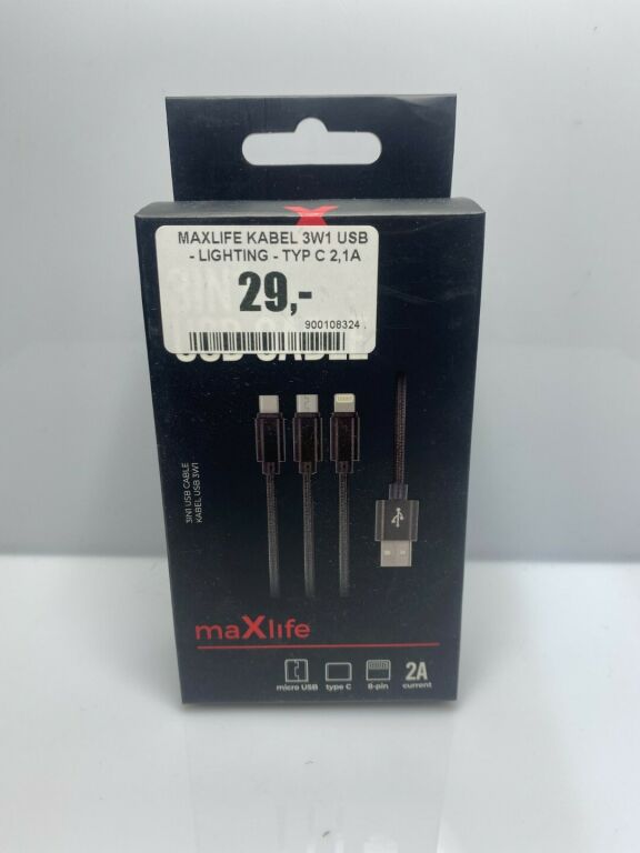 MAXLIFE KABEL 3W1 USB - LIGHTING - TYP C 2,1A