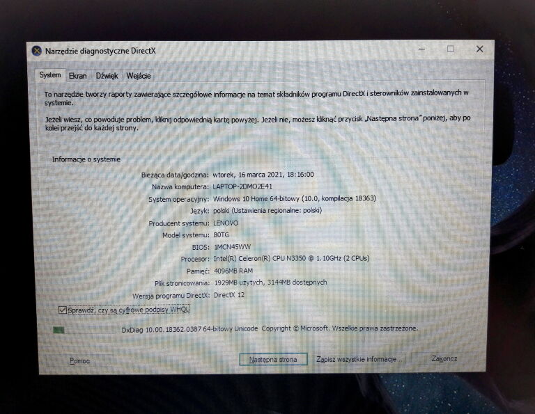 LAPTOP LENOVO V110-15IAP N3350 4GB 1TB WIN10