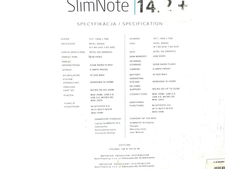 LAPTOP KIANO SLIMNOTE 14.2 32/2 INTEL ATOM 1,44GH