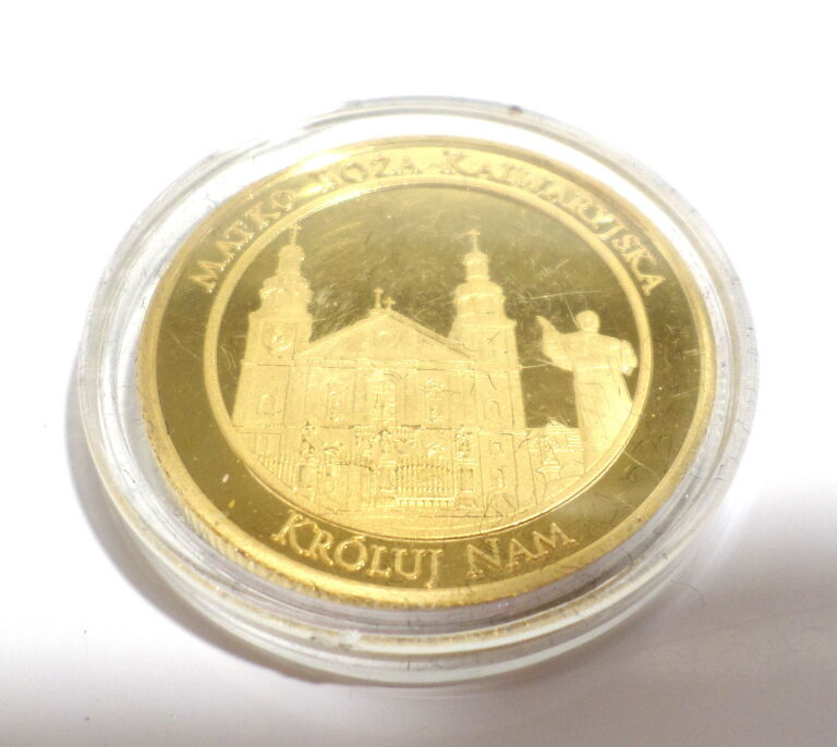 NUMIZMAT MONETA POZŁACANA MATKA BOSKA PAPIEŻ