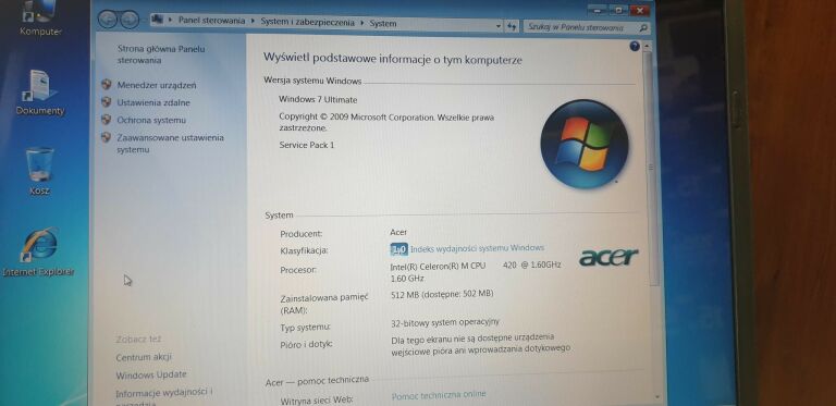 ACER ASPIRE 3690 1,60GHZ/512MB/40 GB/WIN 7 UL