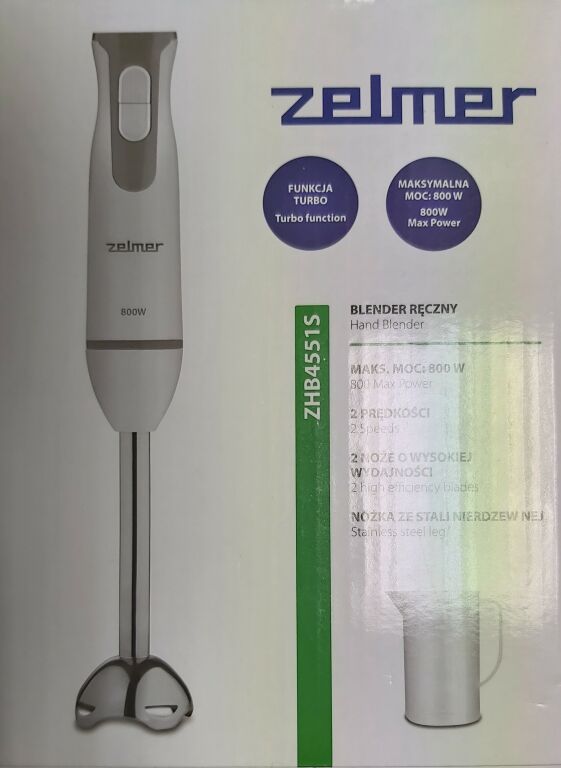BLENDER RĘCZNY ZELMER ZHB4551S 800W TURBO + KUBEK