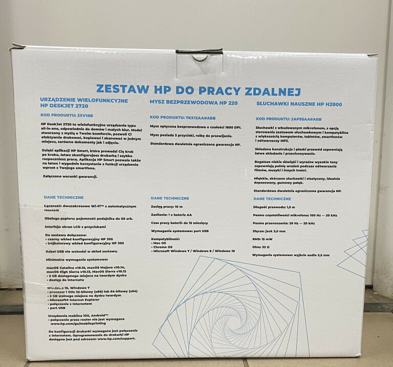 ZESTAW HP: DRUKARKA 2720 SŁUCHAWKI H2800 MYSZ 220